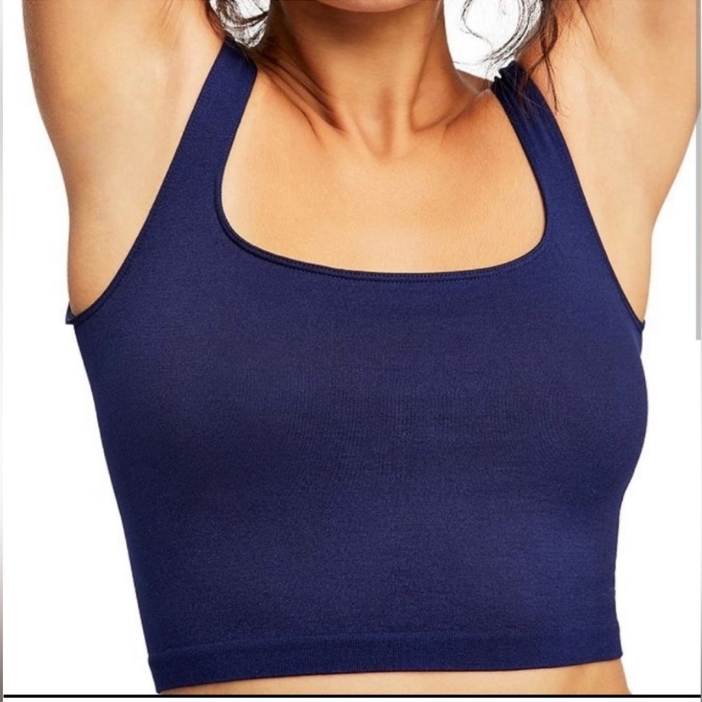 Free People Navy Blue Scoop
Neck Crop Bra Stretch Pullover Size XS/S